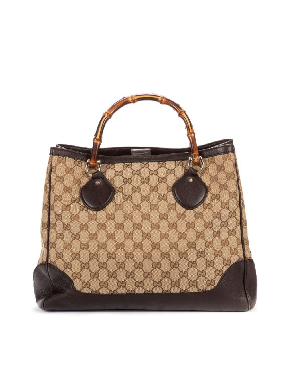 Gucci Midi Amfloral Bamboo Top Handle Brown Beige GG Canvas